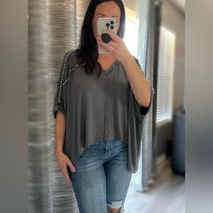 🛍️NWT POL Small Charcoal Gray Blouse with Studded Sleeves